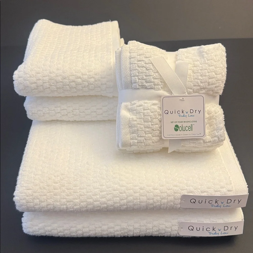 8pc TRULY LOU Quick Dry 100% Cotton Quick Dry Bath Towel Set - White